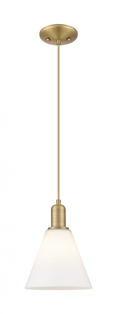 Berkshire Glass - 1 Light - 8 inch - Brushed Brass - Cord hung - Mini Pendant