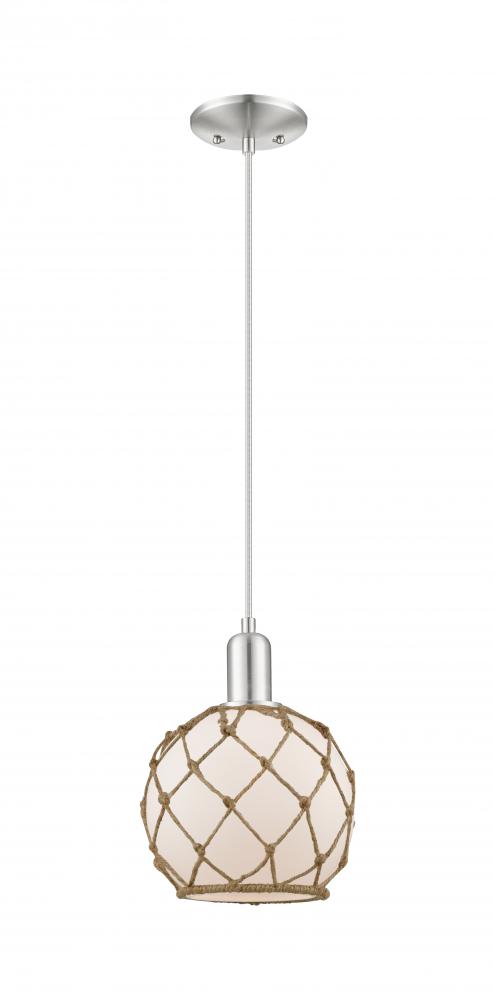 Farmhouse Rope - 1 Light - 8 inch - Brushed Satin Nickel - Cord hung - Mini Pendant