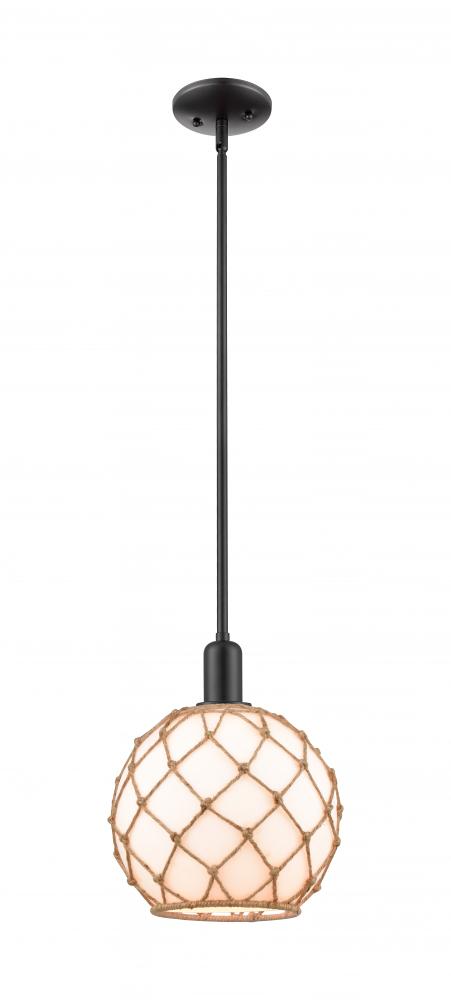 Farmhouse Rope - 1 Light - 10 inch - Matte Black - Stem hung - Mini Pendant