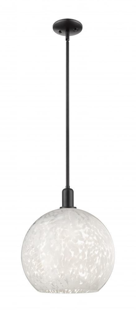 White Mouchette - 1 Light - 14 inch - Matte Black - Stem hung - Mini Pendant