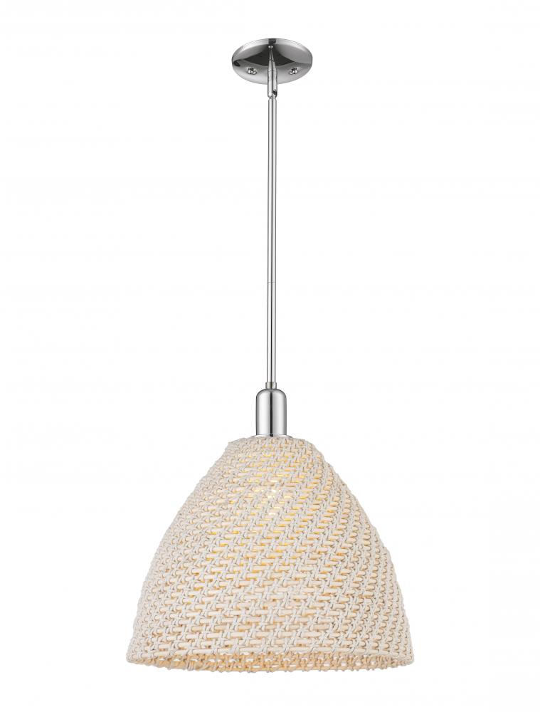 Woven Rattan - 1 Light - 16 inch - Polished Chrome - Stem hung - Mini Pendant