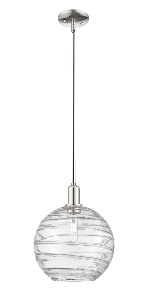 Athens Deco Swirl - 1 Light - 12 inch - Polished Nickel - Stem hung - Mini Pendant
