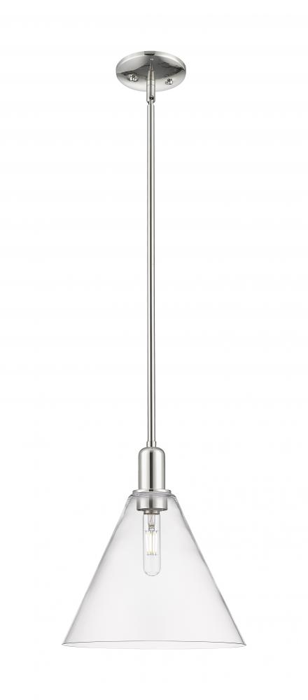 Berkshire Glass - 1 Light - 12 inch - Polished Nickel - Stem hung - Mini Pendant