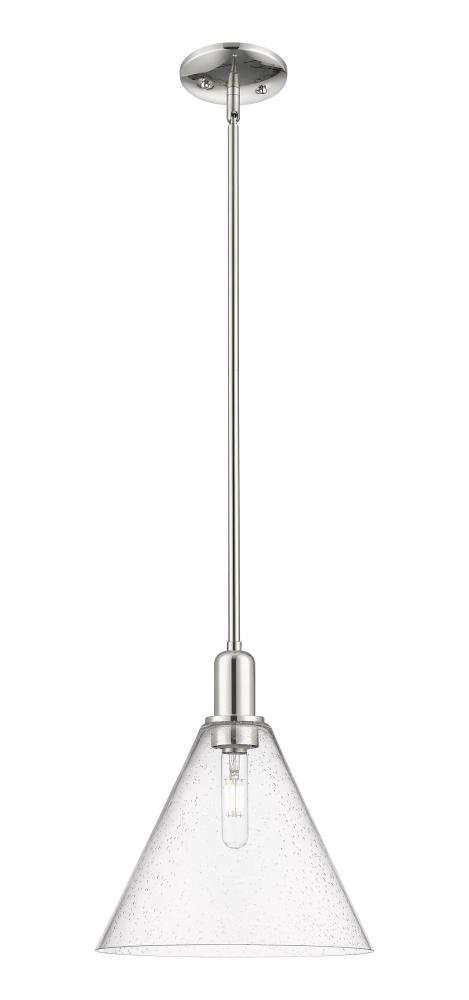Berkshire Glass - 1 Light - 12 inch - Polished Nickel - Stem hung - Mini Pendant