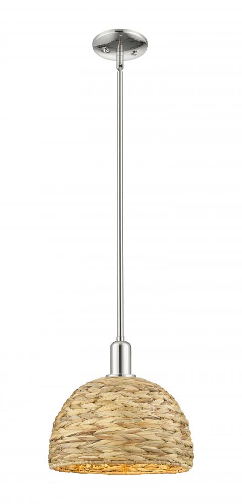 Woven Rattan - 1 Light - 12 inch - Polished Nickel - Stem hung - Mini Pendant