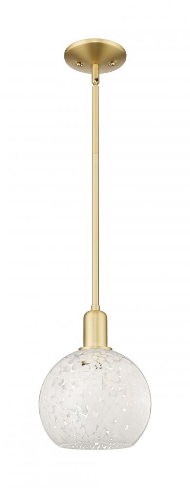 White Mouchette - 1 Light - 8 inch - Satin Gold - Stem hung - Mini Pendant