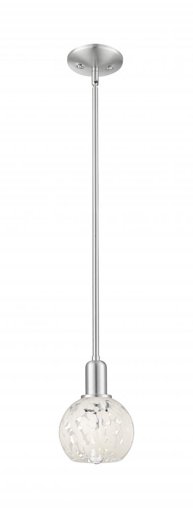 White Mouchette - 1 Light - 6 inch - Brushed Satin Nickel - Stem hung - Mini Pendant