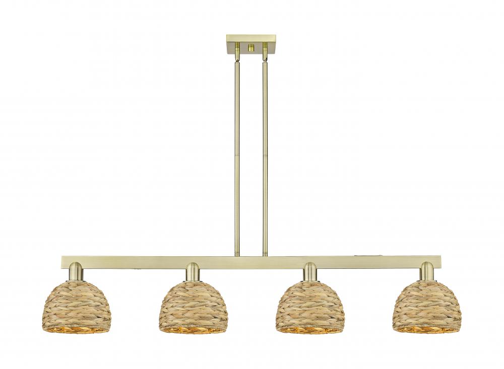 Woven Rattan - 4 Light - 51 inch - Satin Gold - Stem hung - Island Light
