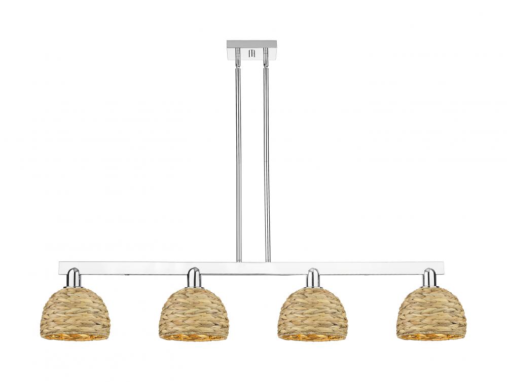 Woven Rattan - 4 Light - 51 inch - Polished Chrome - Stem hung - Island Light