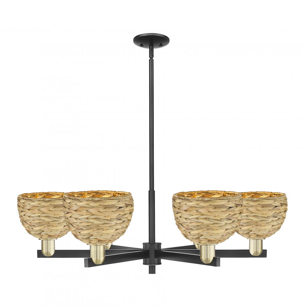 Woven Rattan - 6 Light - 38 inch - Black Antique Brass - Stem hung - Chandelier