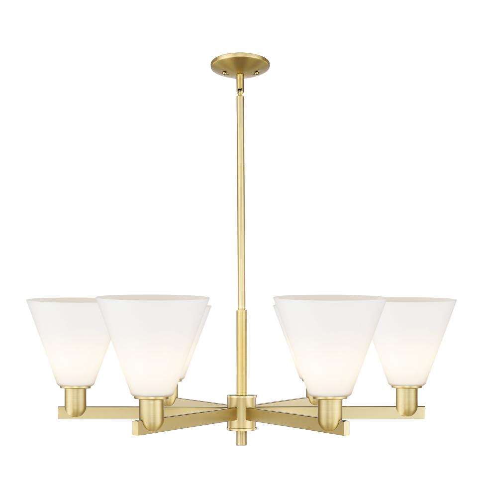 Berkshire Glass - 6 Light - 38 inch - Satin Gold - Stem hung - Chandelier
