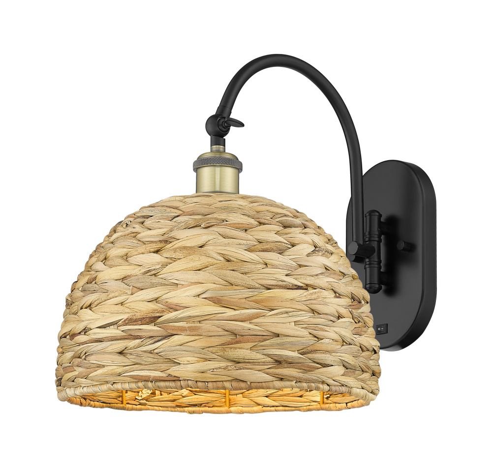 Woven Rattan - 1 Light - 12 inch - Black Antique Brass - Sconce