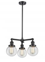 Innovations Lighting 207-BK-G202-6 - Beacon - 3 Light - 19 inch - Matte Black - Stem Hung - Chandelier