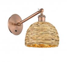 Innovations Lighting 317-1W-AC-RBD-8-NAT - Woven Rattan - 1 Light - 8 inch - Antique Copper - Adjustable Sconce