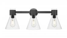 Innovations Lighting 464-3W-BK-G464C-7CL - Lawton Cone - 3 Light - 27 inch - Matte Black - Bath Vanity Light