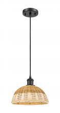 Innovations Lighting 516-1P-BK-NBD2-9-NAT - Bristol Natural II - 1 Light - 9 inch - Matte Black - Cord hung - Mini Pendant