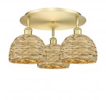 Innovations Lighting 516-3C-SG-RBD-8-NAT - Woven Rattan - 3 Light - 20 inch - Satin Gold - Semi-Flush Mount