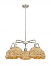 Innovations Lighting 516-5CR-SN-RBD-8-NAT - Woven Rattan - 5 Light - 27 inch - Satin Nickel - Stem hung - Chandelier