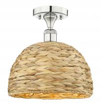 Innovations Lighting 616-1F-PN-RBD-12-NAT - Woven Rattan - 1 Light - 12 inch - Polished Nickel - Semi-Flush Mount