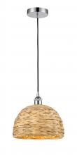 Innovations Lighting 616-1P-PC-RBD-12-NAT - Woven Rattan - 1 Light - 12 inch - Polished Chrome - Cord hung - Mini Pendant