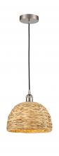 Innovations Lighting 616-1P-SN-RBD-12-NAT - Woven Rattan - 1 Light - 12 inch - Brushed Satin Nickel - Cord hung - Mini Pendant