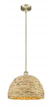 Innovations Lighting 616-1S-AB-RBD-16-NAT - Woven Rattan - 1 Light - 16 inch - Antique Brass - Stem hung - Mini Pendant