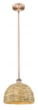 Innovations Lighting 616-1S-AC-RBD-12-NAT - Woven Rattan - 1 Light - 12 inch - Antique Copper - Stem hung - Mini Pendant