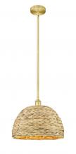 Innovations Lighting 616-1S-SG-RBD-16-NAT - Woven Rattan - 1 Light - 16 inch - Satin Gold - Stem hung - Mini Pendant
