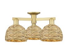 Innovations Lighting 716-3F-SG-RBD-8-NAT - Woven Rattan - 3 Light - 26 inch - Satin Gold - Semi-Flush Mount