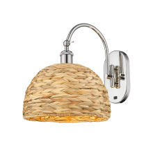 Innovations Lighting 918-1W-PN-RBD-12-NAT - Woven Rattan - 1 Light - 12 inch - Polished Nickel - Sconce