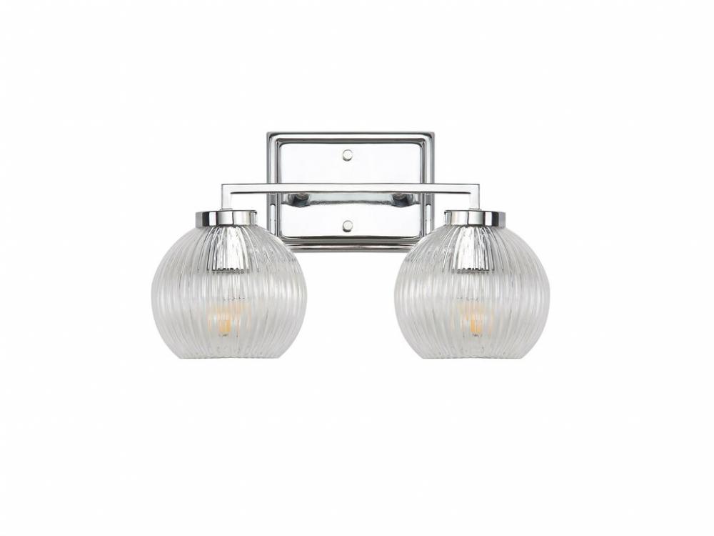 Elliott 2-Light Vanity Light in Chrome with Ribbed Clear Shade