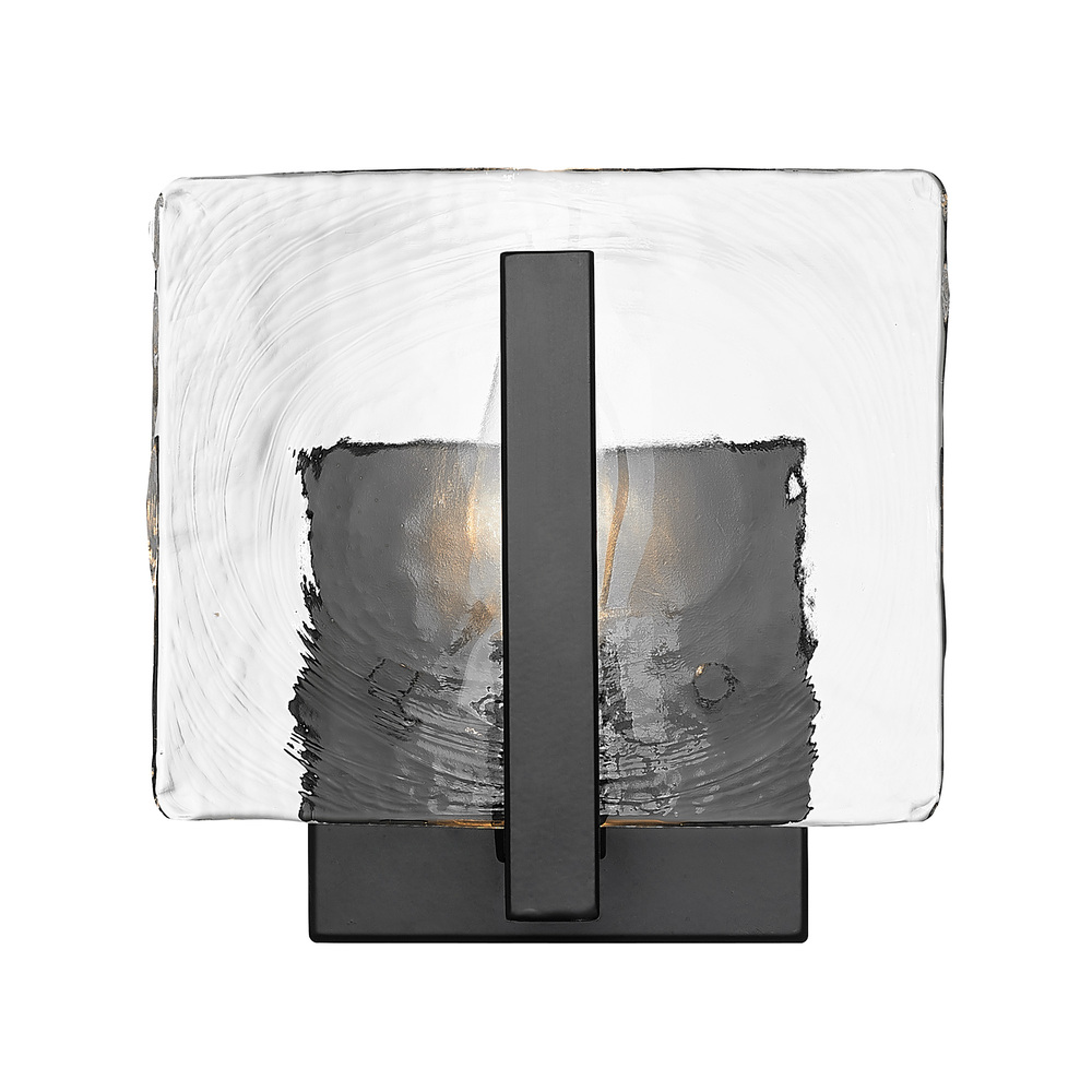 Aenon 1-Light Wall Sconce in Matte Black with Hammered Water Glass Shade