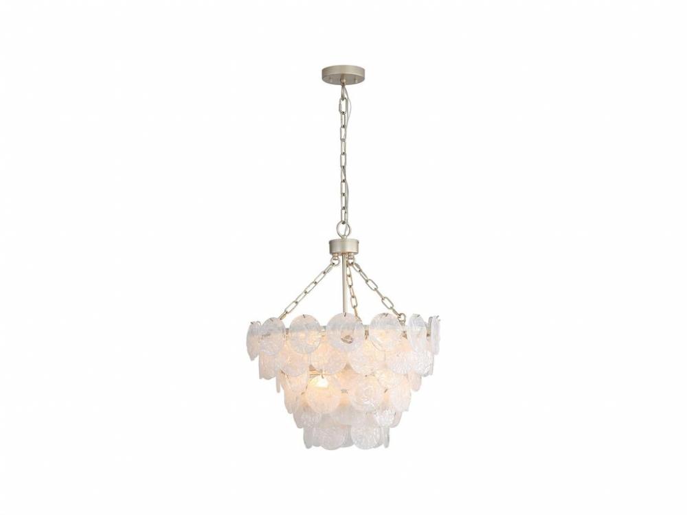 Cascada 3 Tier - 8 Light Pendant in Aegean Silver with Cirrus Cloud Glass Shade