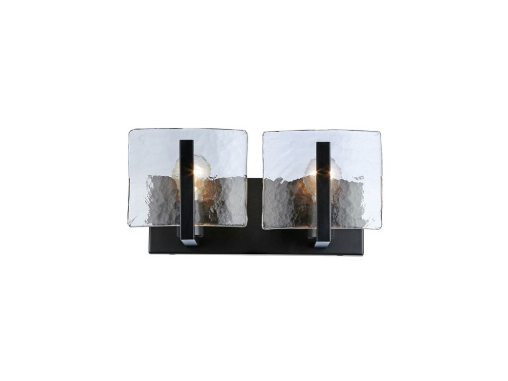 Aenon BLK 2 Light Bath Vanity in Matte Balck with Hammered Water Glass Shade