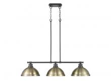 Golden 3602-3LP BLK-AB - Duncan 1-Light Pendant with Chain in Rubbed Bronze with Matte Navy