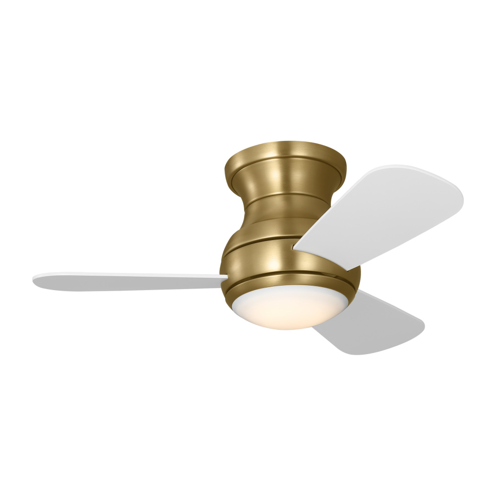 Orbis 32 Hugger LED Ceiling Fan in Satin Brass with Matte White Blades and Light Kit