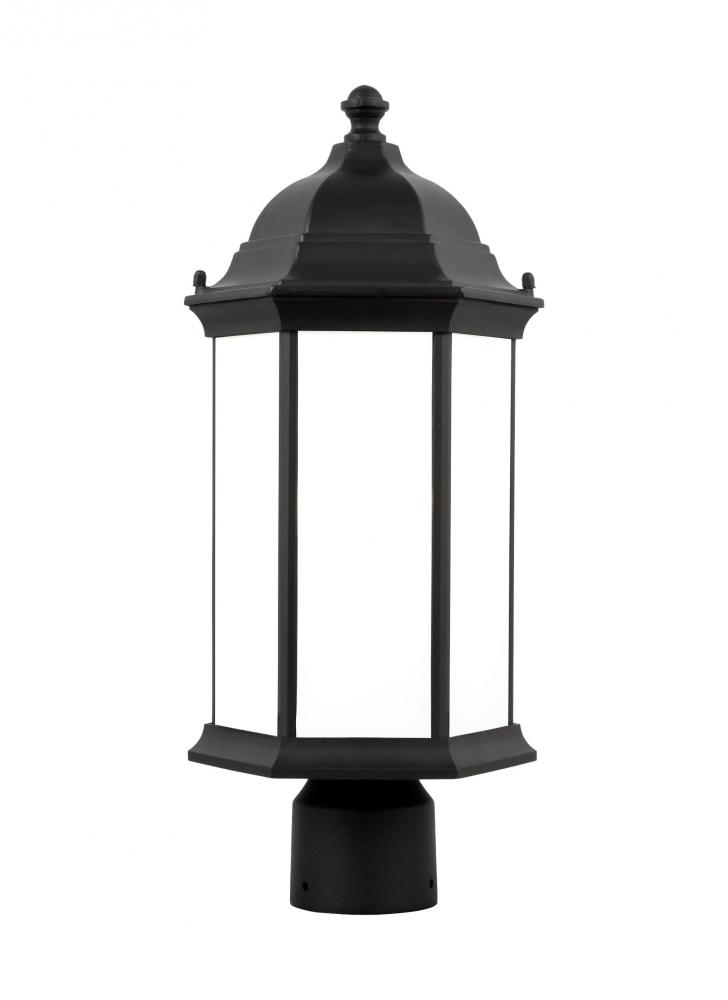 Sevier traditional 1-light LED outdoor exterior medium post lantern in black finish with satin etche
