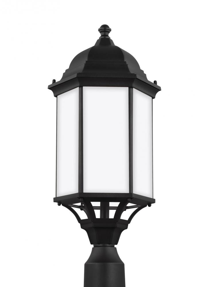 Sevier traditional 1-light LED outdoor exterior large post lantern in black finish with satin etched