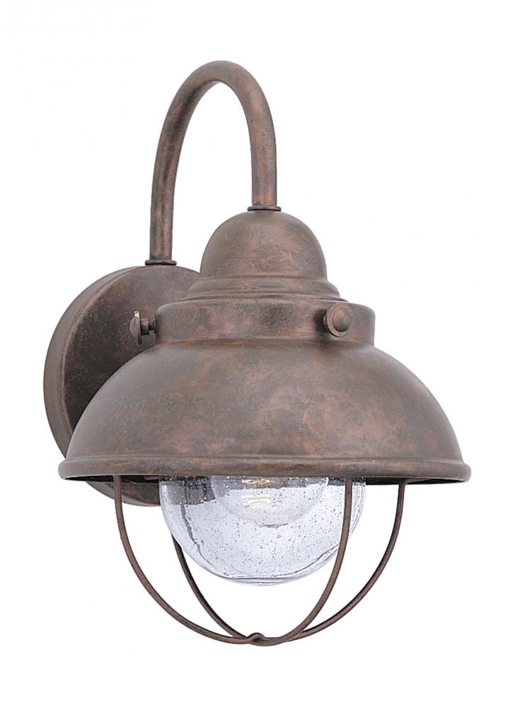 Sebring transitional 1-light LED outdoor exterior small wall lantern sconce in weathered copper fini