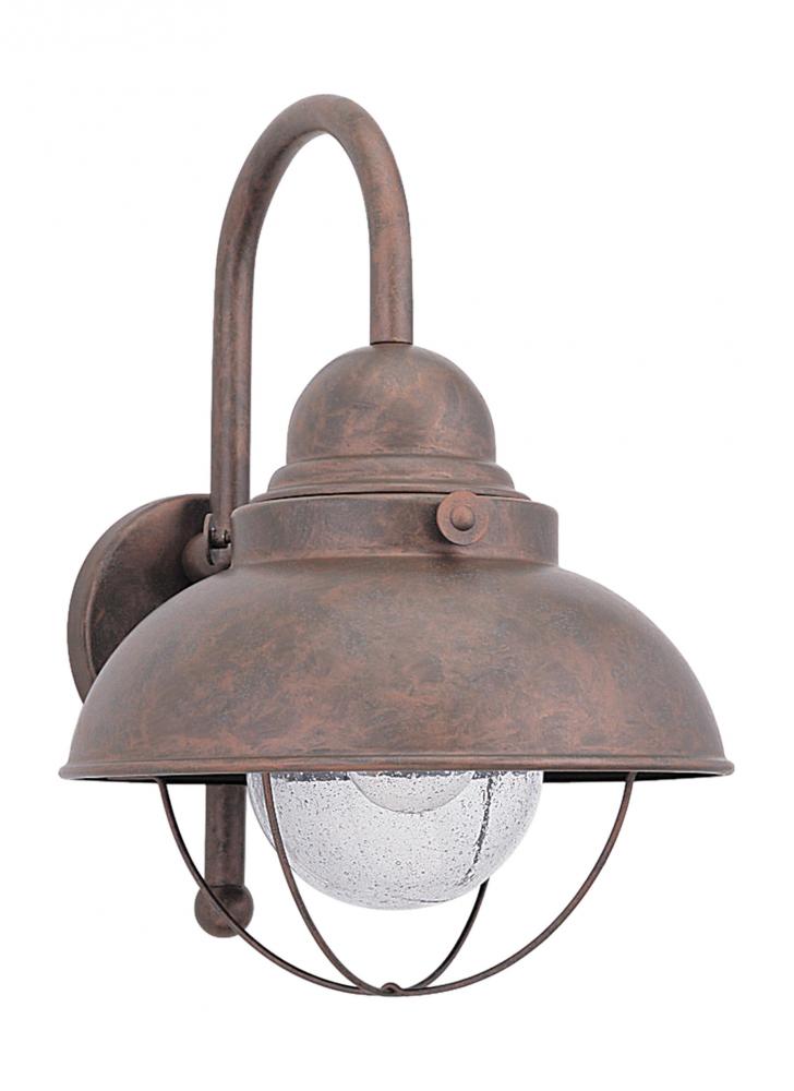 Sebring transitional 1-light LED outdoor exterior large wall lantern sconce in weathered copper fini