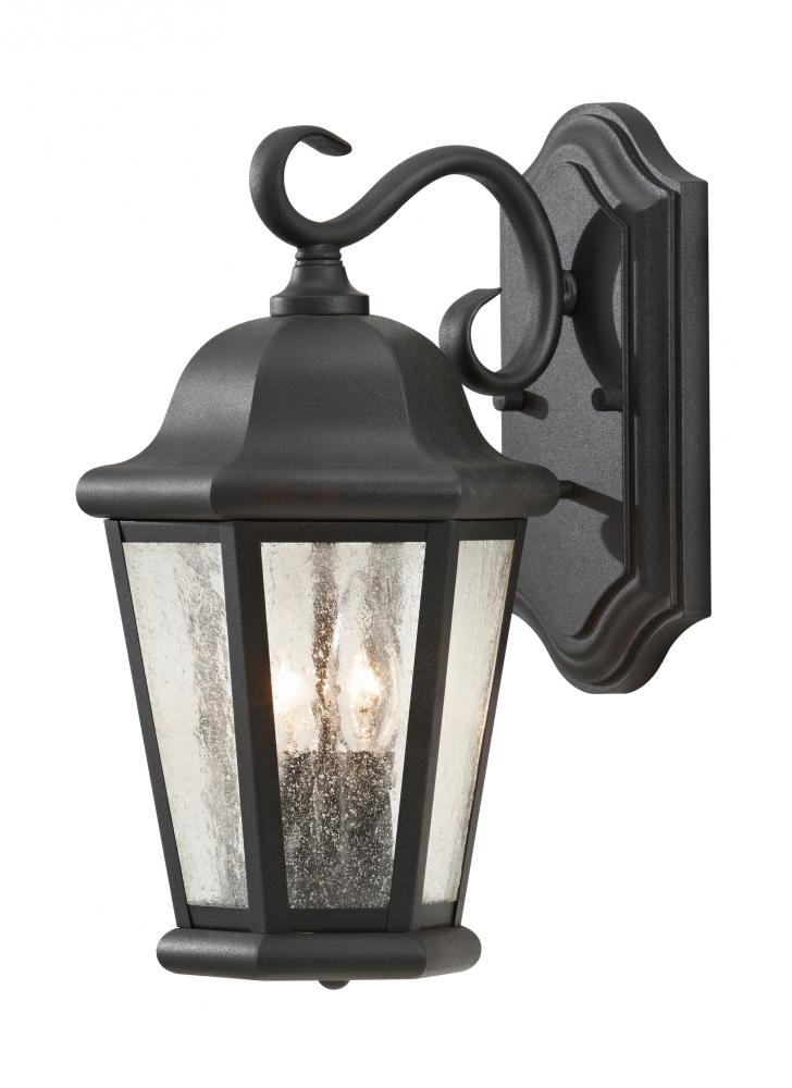 Martinsville traditional 2-light LED outdoor exterior medium wall lantern sconce in black finish wit