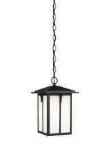 Generation Lighting 6252701EN3-12 - Tomek modern 1-light LED outdoor exterior ceiling hanging pendant in black finish with etched white