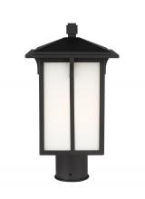 Generation Lighting 8252701EN3-12 - Tomek modern 1-light LED outdoor exterior post lantern in black finish with etched white glass panel