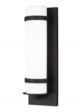 Generation Lighting 8518301EN3-12 - Alban modern 1-light LED outdoor exterior small round wall lantern sconce in black finish with etche