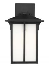 Generation Lighting 8652701EN3-12 - Tomek modern 1-light LED outdoor exterior medium wall lantern sconce in black finish with etched whi