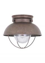 Generation Lighting 8869EN3-44 - Sebring transitional 1-light LED outdoor exterior ceiling flush mount in weathered copper finish wit
