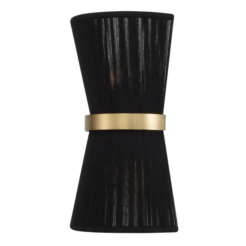 2-Light Sconce in Hand wrapped Black Rope String and Hand-Distressed Patinaed Brass