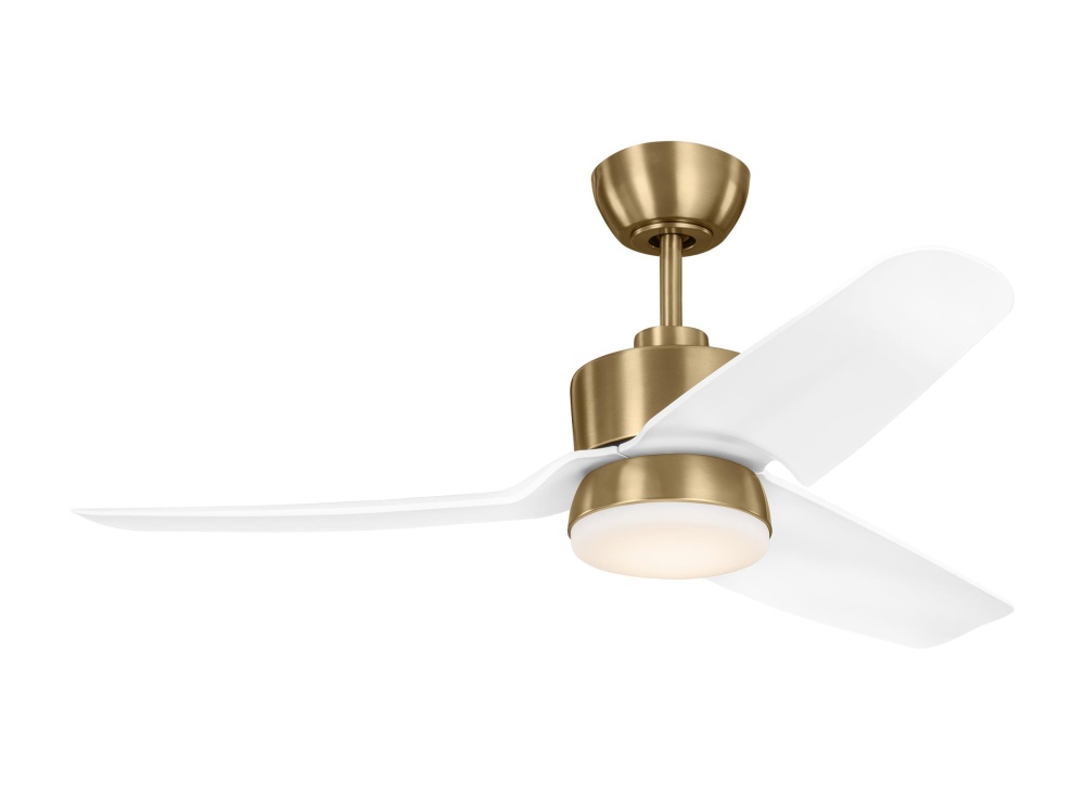 Colgin 44 LED Ceiling Fan in Satin Brass with Matte White Blades and Light Kit