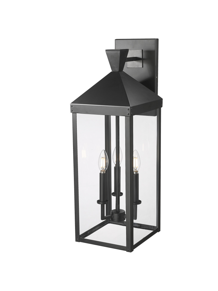 Yates 26" High 3-Light Outdoor Wall Sconce - Painted Black