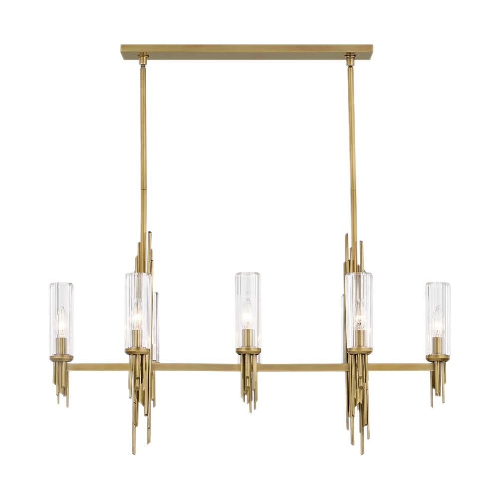 Torres 38-in Ribbed Glass/Vintage Brass 8 Lights Linear Pendant